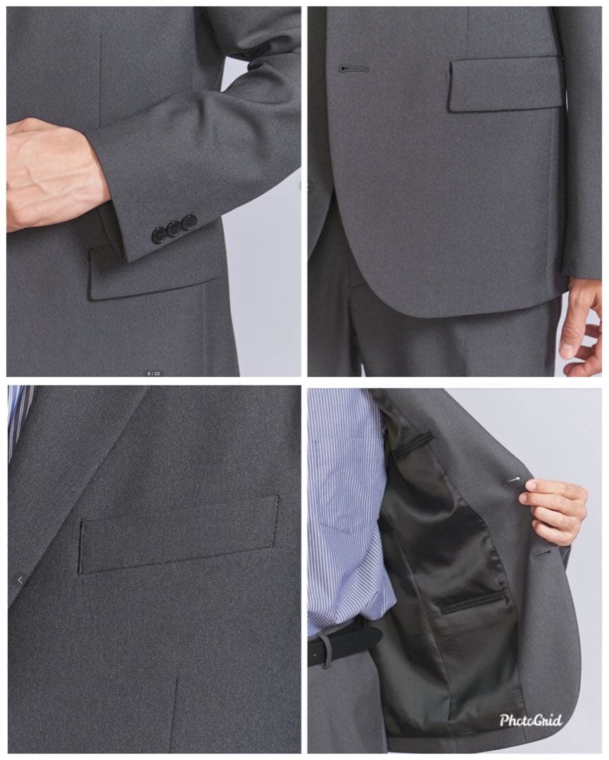 マイクロ ピンヘッド 2ボタン ジャケット　パンツ 【セットアップ】グレー　M