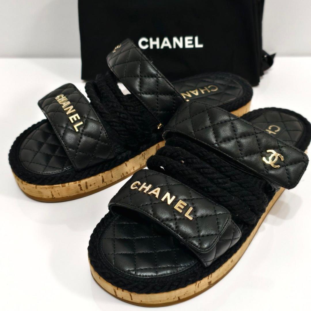 【極美品】シャネル ココマーク マトラッセ サンダル ブラック 23.5