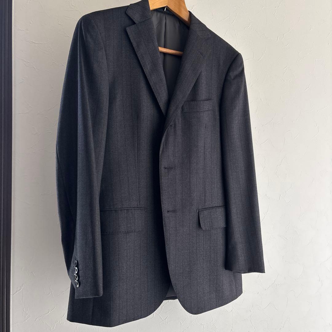 【美品】イタリア　ロロピアーナ　ダークグレー ストライプ スーツジャケット