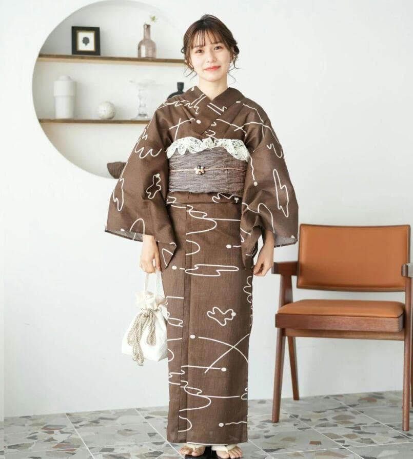 写真茶の兵児帯+お任せ飾り付き帯締めつき◆◆茶ブラウンモダン北欧ゆかた