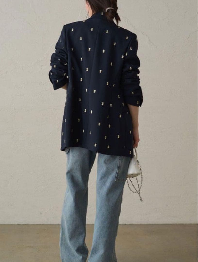 LOUNGEDRESS フラワー刺繍ジャケット　ネイビー