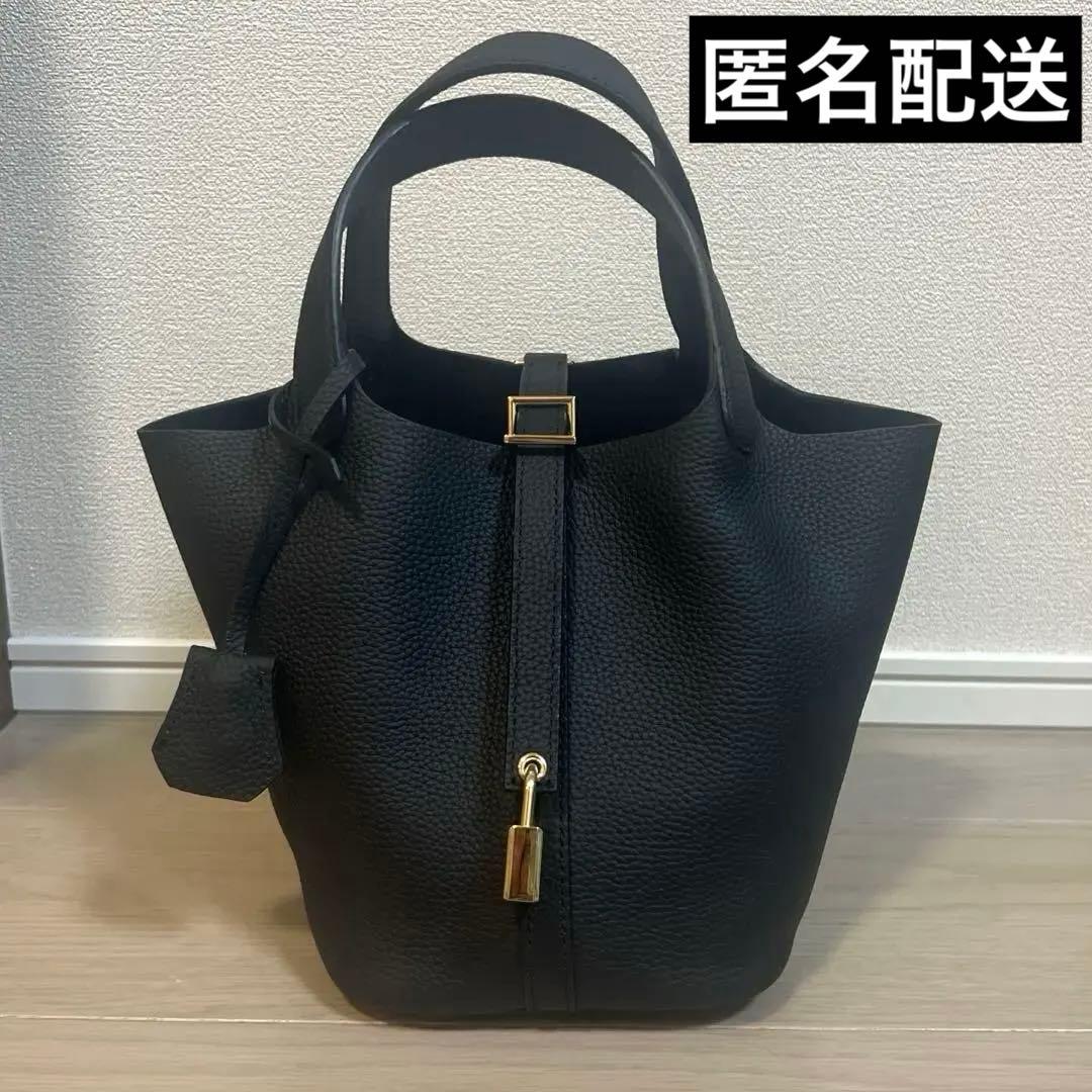 本革✨高級　キューブバッグ PM ハンドバッグ 黒　ブラック×ゴールド