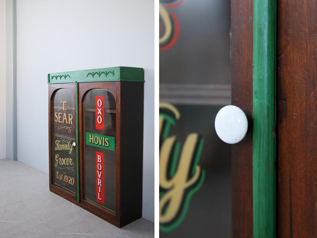 英国アンティーク英字入りディスプレイキャビネット/木製食器棚/本棚(88-148