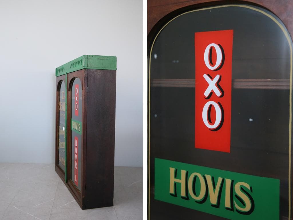 英国アンティーク英字入りディスプレイキャビネット/木製食器棚/本棚(88-148