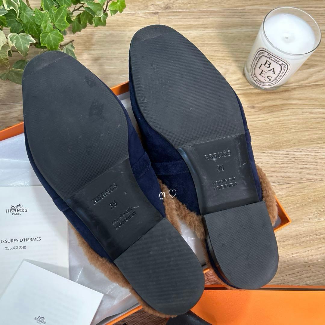 HERMES　エルメス　ミュール　オズ　38　ケリーバックル　ボア　今季シューズ