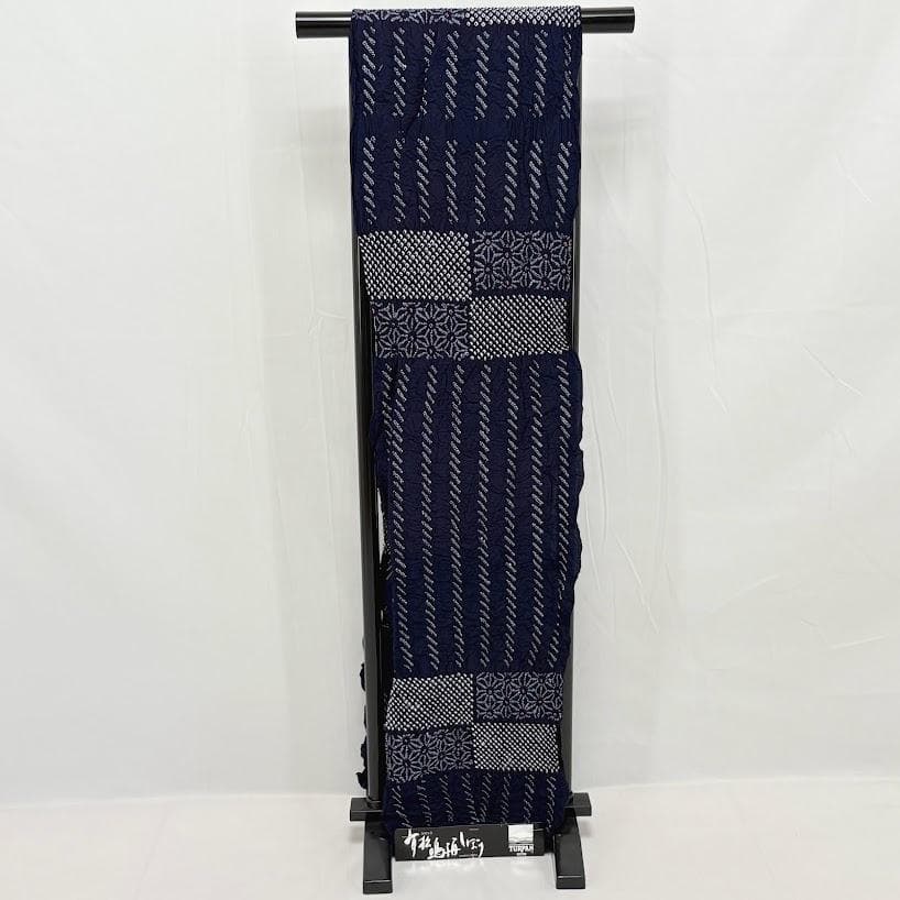 ゆりのはな　絞り浴衣反物　付下げ　伝統工芸　有松鳴海絞り　総絞り　濃藍　F802