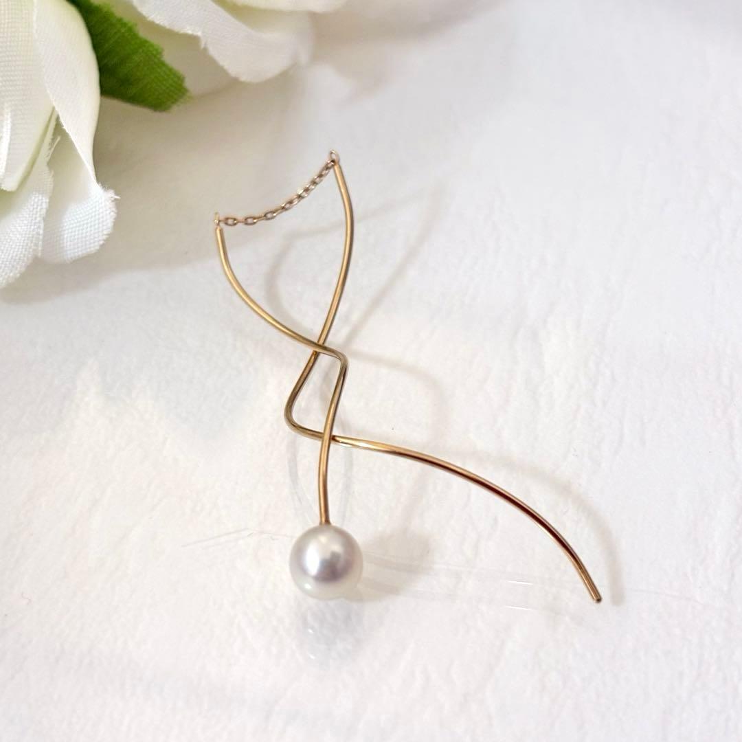 131【タサキ】K18 パール　アメリカンピアス　ロングピアス　片方のみ