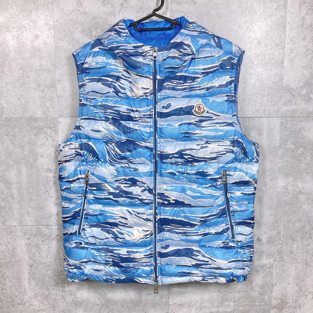 3154○ MONCLER フード付き ダウンベスト ブルー