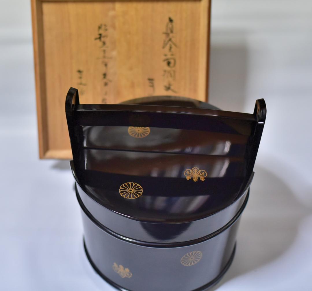 真塗光越造、菊桐紋手桶水指　【極上品】お茶道具／共箱