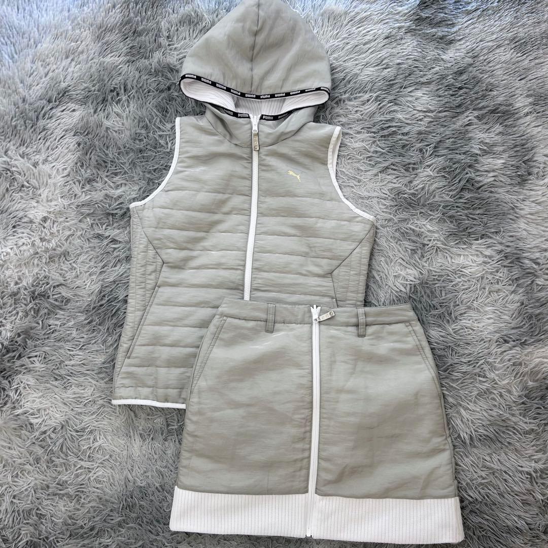 超美品　プーマゴルフ　セットアップ　中綿ベスト　スカート　リバーシブル　ホワイト