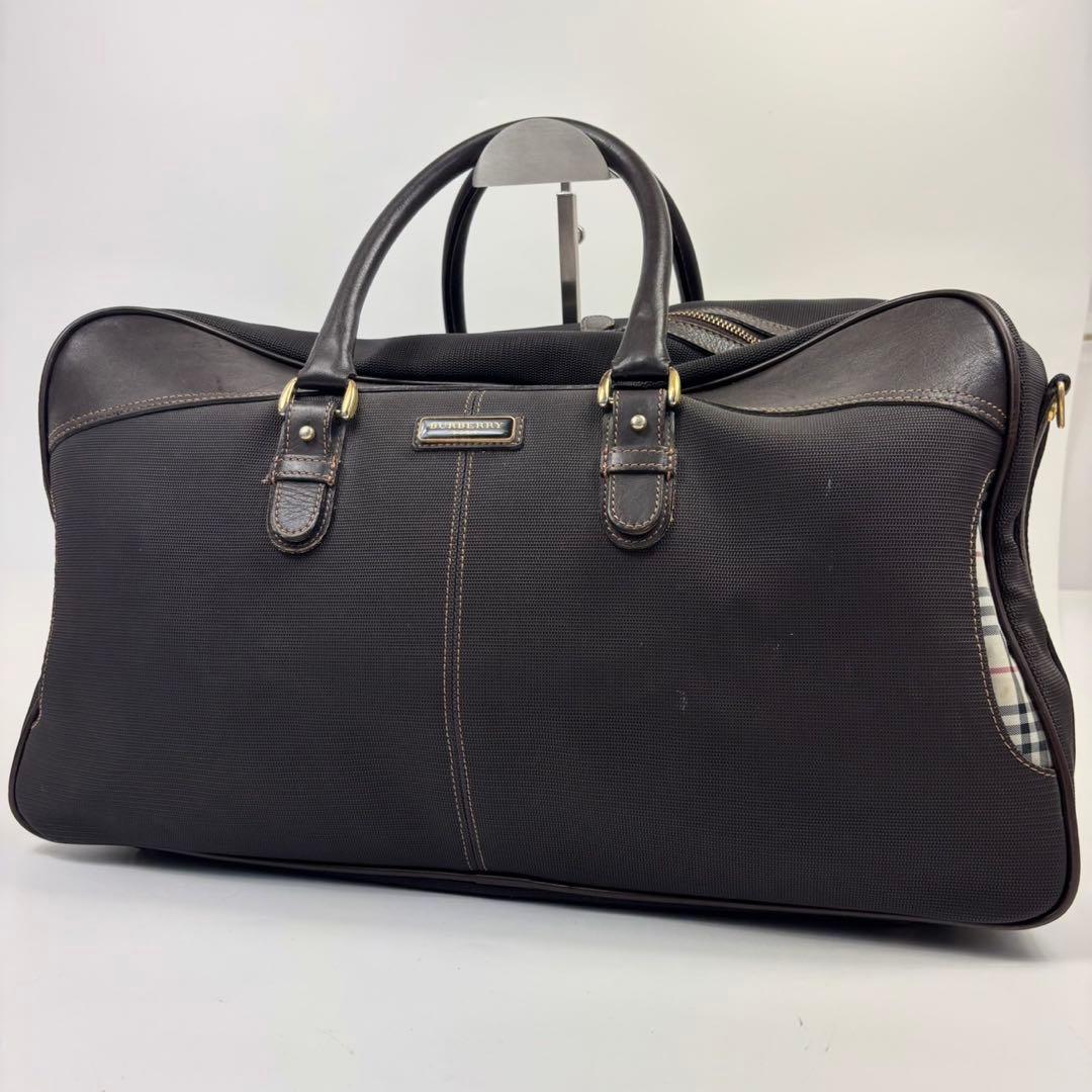 BURBERRY GOLFノバチェック レザー ボストンバッグ 旅行 ブラウン