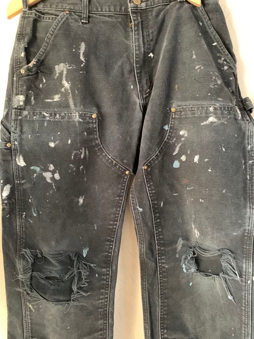 古着　Carhartt ダブルニー　デニム　ペイント　黒