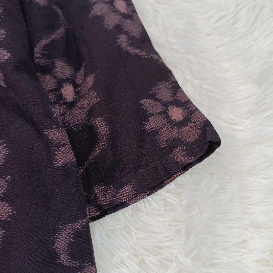 美品✨ギエモン　花柄　ロング丈　バンドカラー 久留米絣ワンピース　七分袖