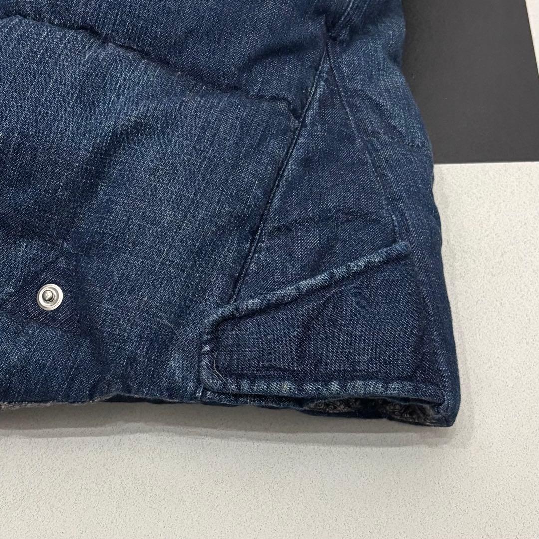 美品 濃紺 レミレリーフ 裏バンダナ デニム コンチョ ダウン ベスト L 切替