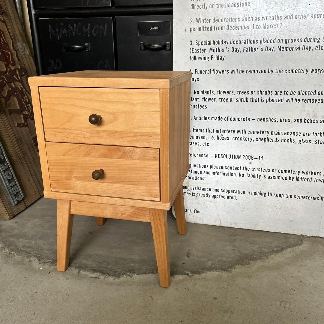 ベルメゾン 天然木アルダー材 サイドチェスト ナイトテーブル ナチュラル