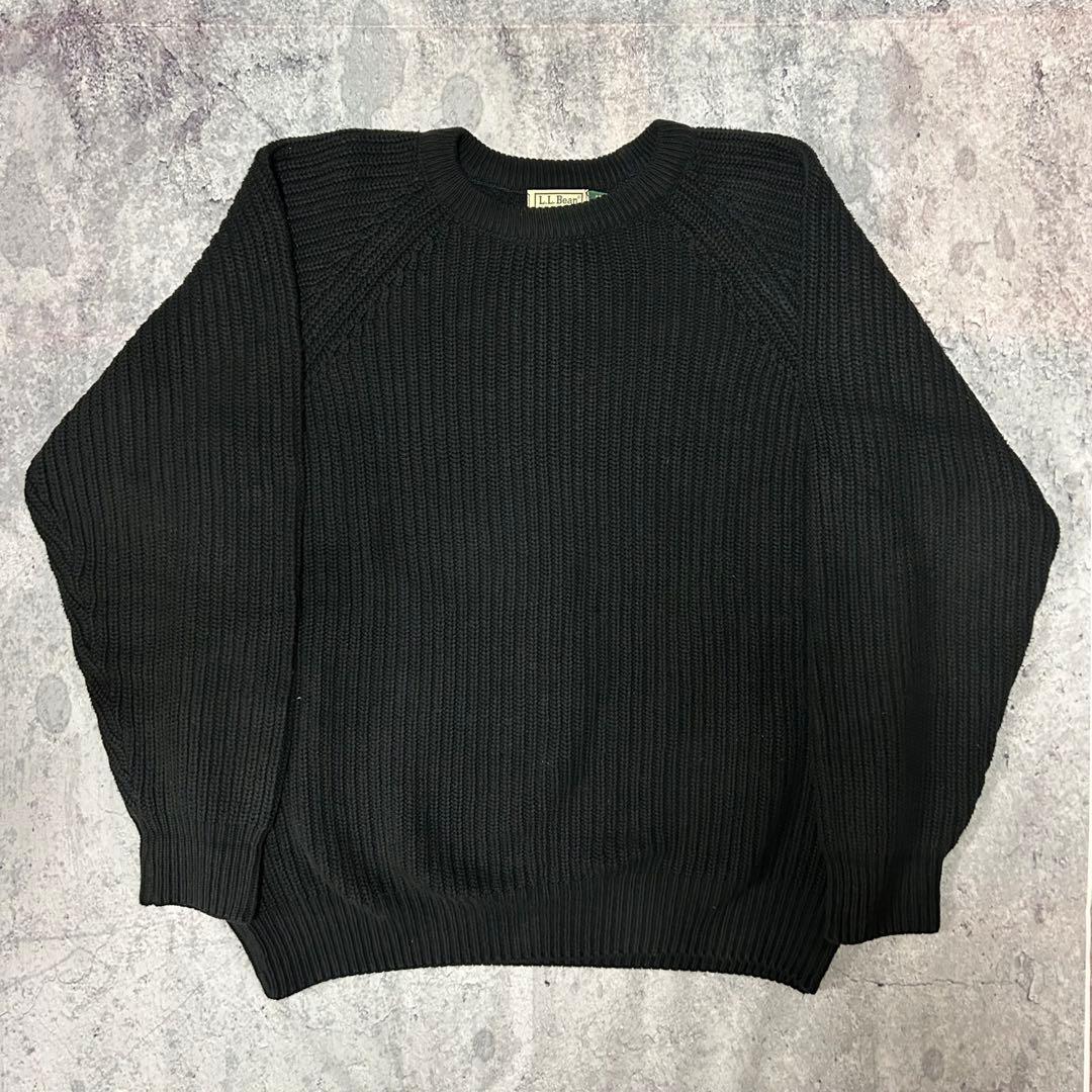 80s USA製 L.L.Bean コットン ニット 黒　畦編み　ヴィンテージ