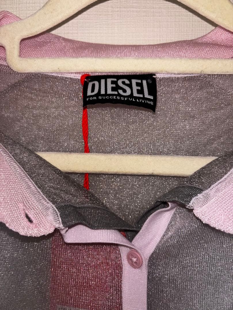 DIESEL シースルー　ピンク　グレー　シアーシャツ　襟付き　タグ付き