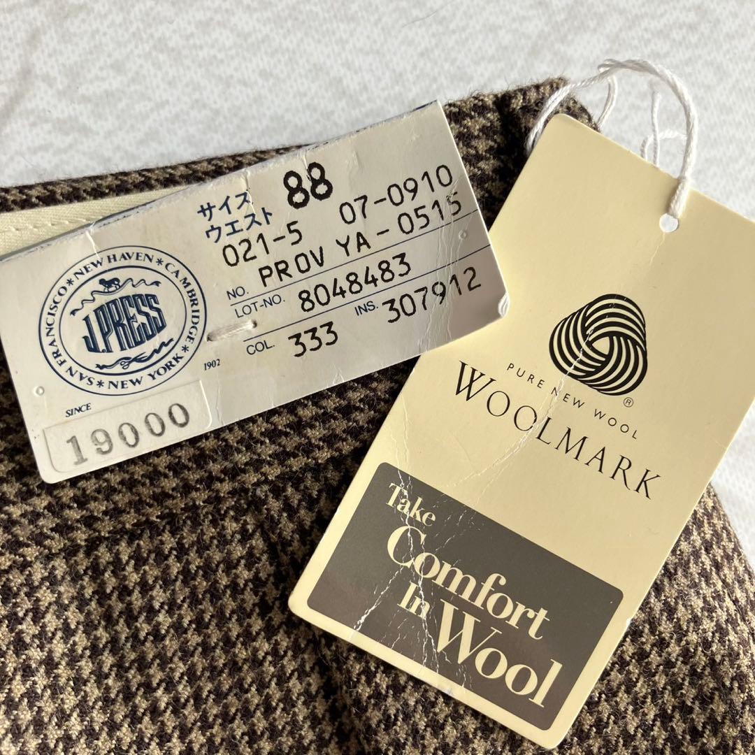 【新品未使用】J.プレス ウール スラックス チェック柄 ツータック 88cm