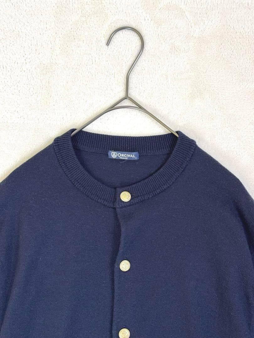 ORCIVALオーシバル　メタルボタンカーディガン　ボリュームスリーブ　紺色