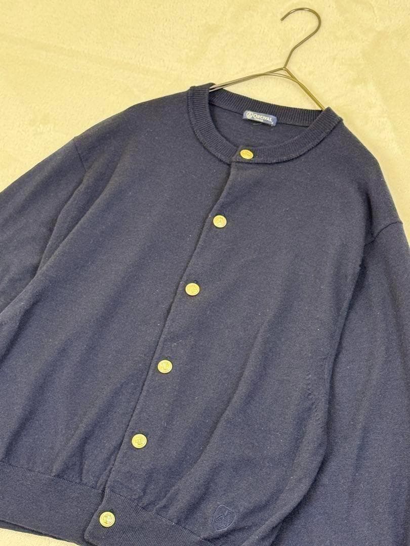 ORCIVALオーシバル　メタルボタンカーディガン　ボリュームスリーブ　紺色