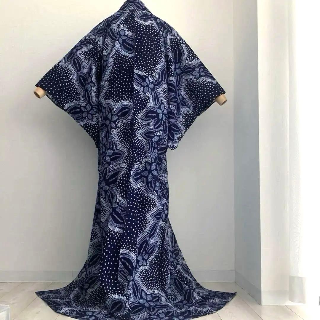 有松絞り　手縫い上質浴衣　濃紺　身丈159cm 未使用しつけ付　No.5-78