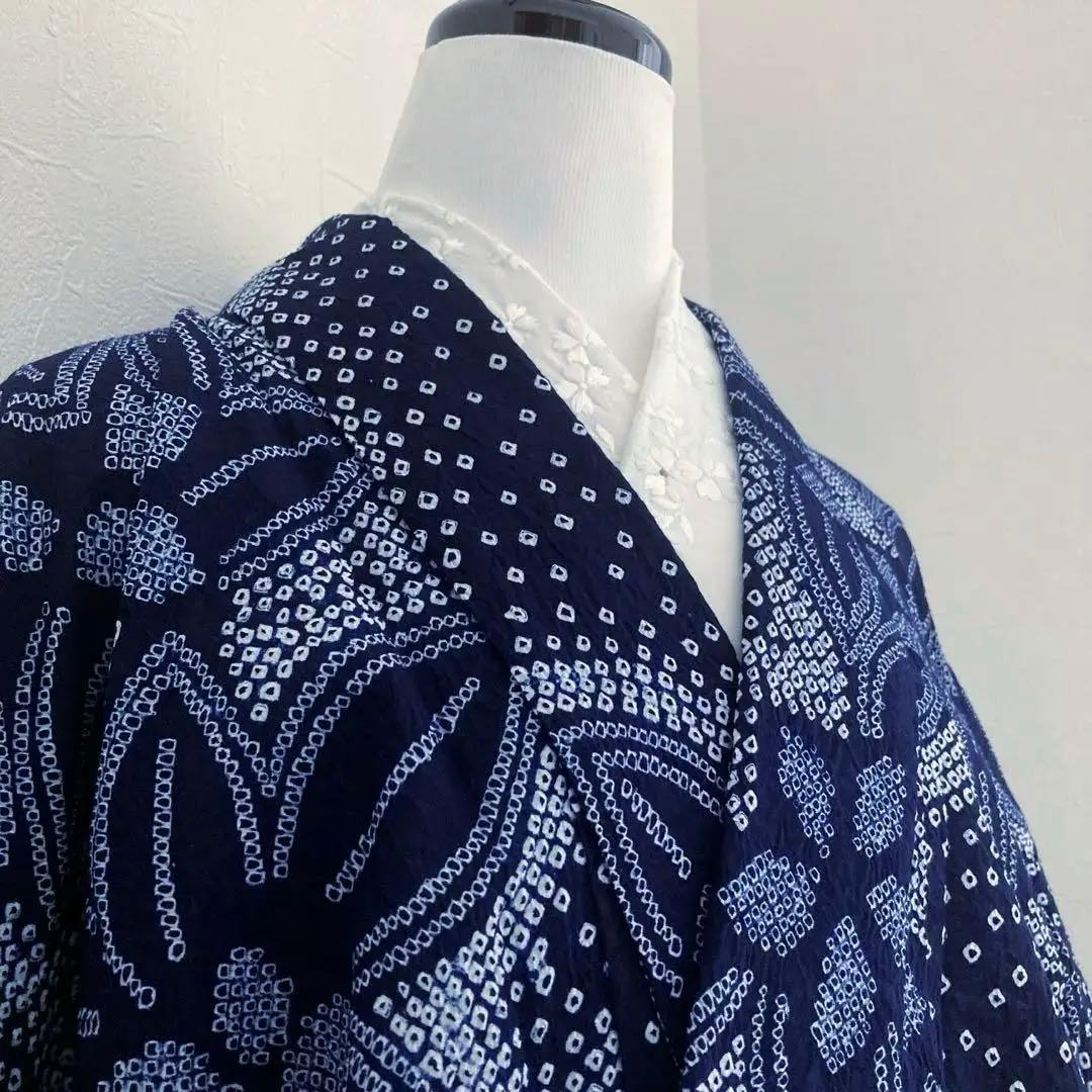 有松絞り　手縫い上質浴衣　濃紺　身丈159cm 未使用しつけ付　No.5-78