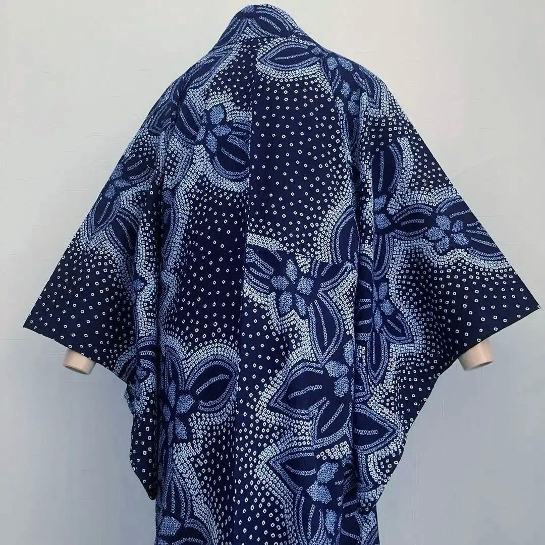 有松絞り　手縫い上質浴衣　濃紺　身丈159cm 未使用しつけ付　No.5-78