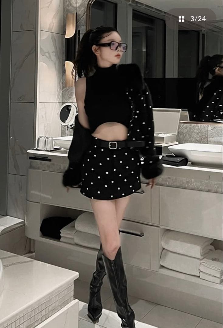 Darich ドットツイードベルトミニスカート