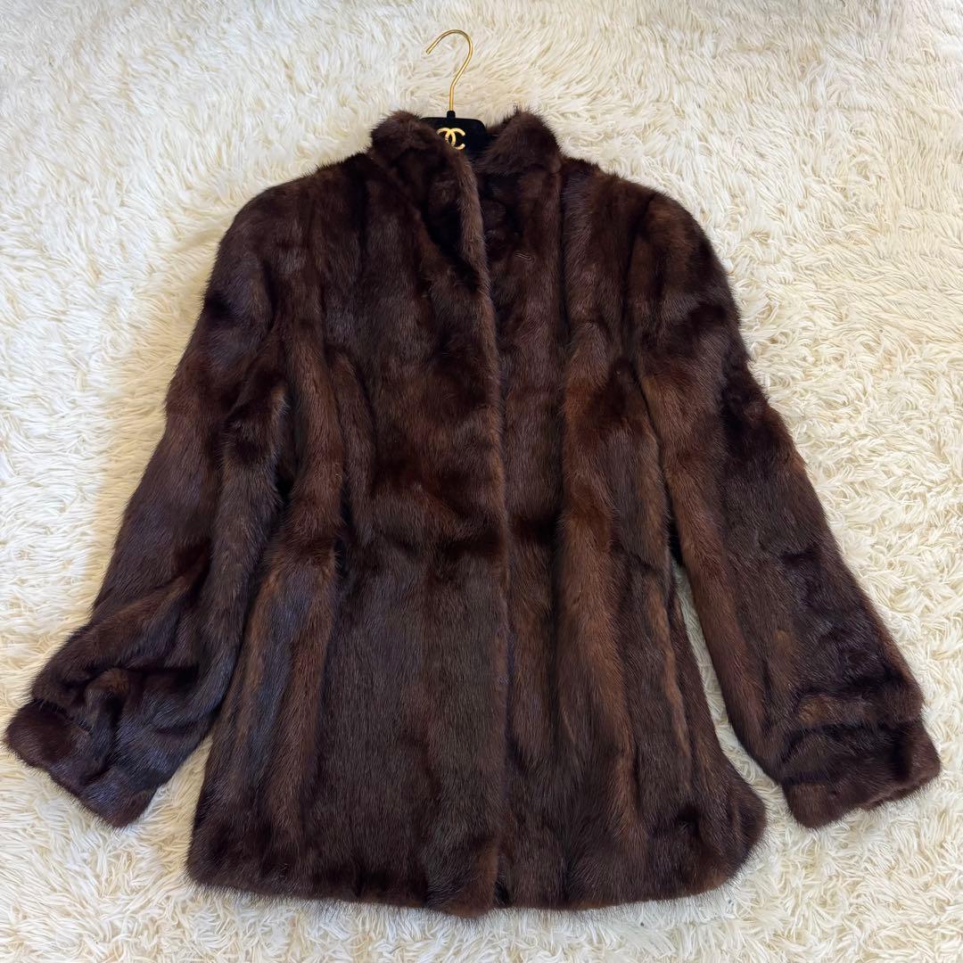 高級　リアルファー　ミンクコート　毛皮　ハーフ丈　大きいサイズ　ブラウン