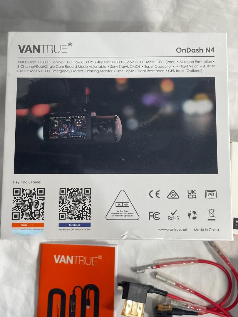 新品 VANTRUE N4 /GPSマウント+直結電源ケーブル中古/ドラレコ