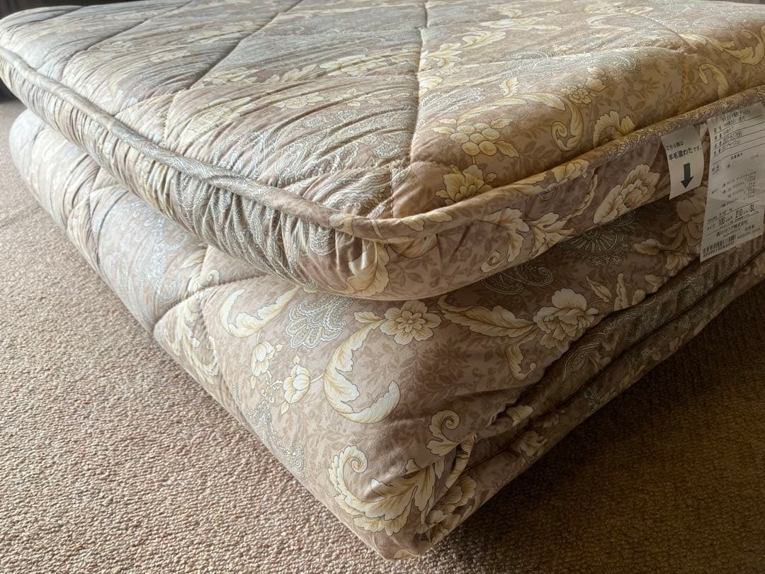 西川 敷布団 シングルロング 上品 ベージュ 羊毛混 三層構造 固わた使用