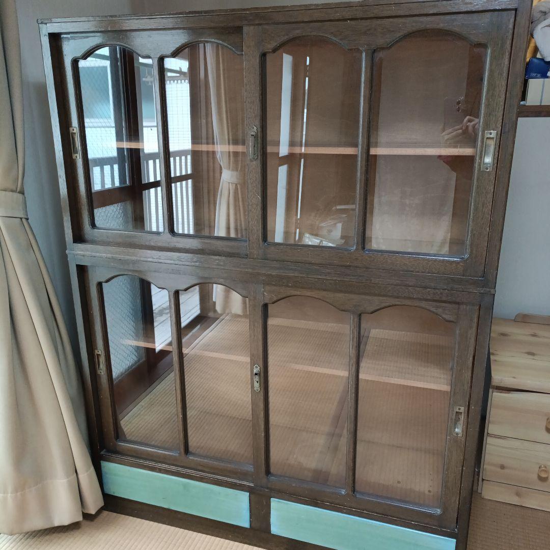 昭和レトロ　木製ディスプレイキャビネット　アンティーク