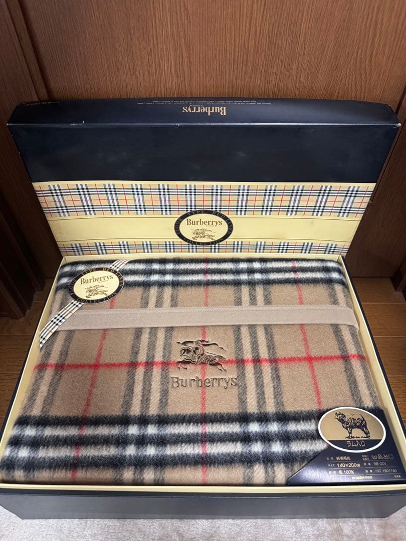 Burberrys バーバリー 純毛毛布 ラム入り 140×200cm 箱付き