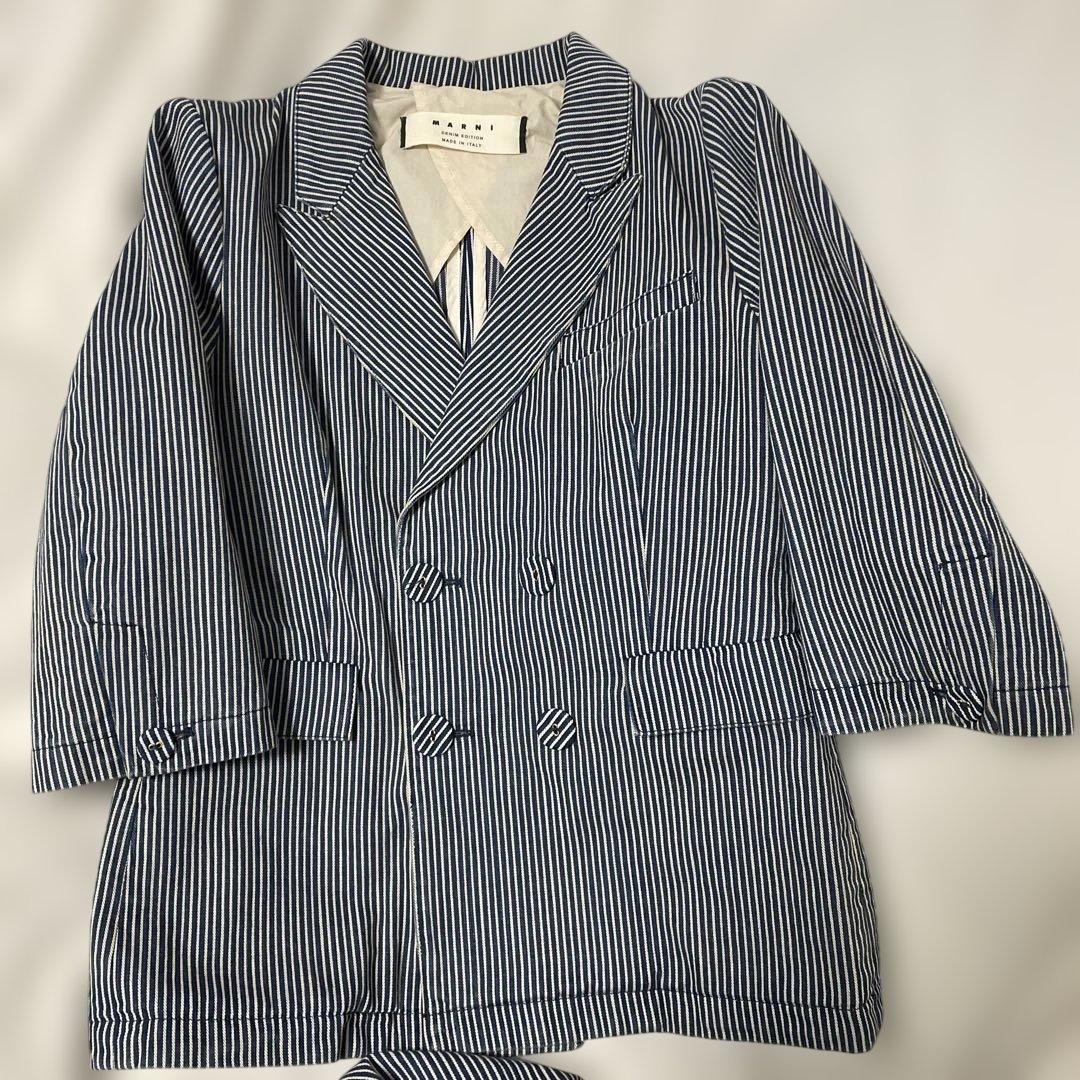 MARNI ストライプ デニム 七部袖テーラードジャケットパンツスーツ　希少