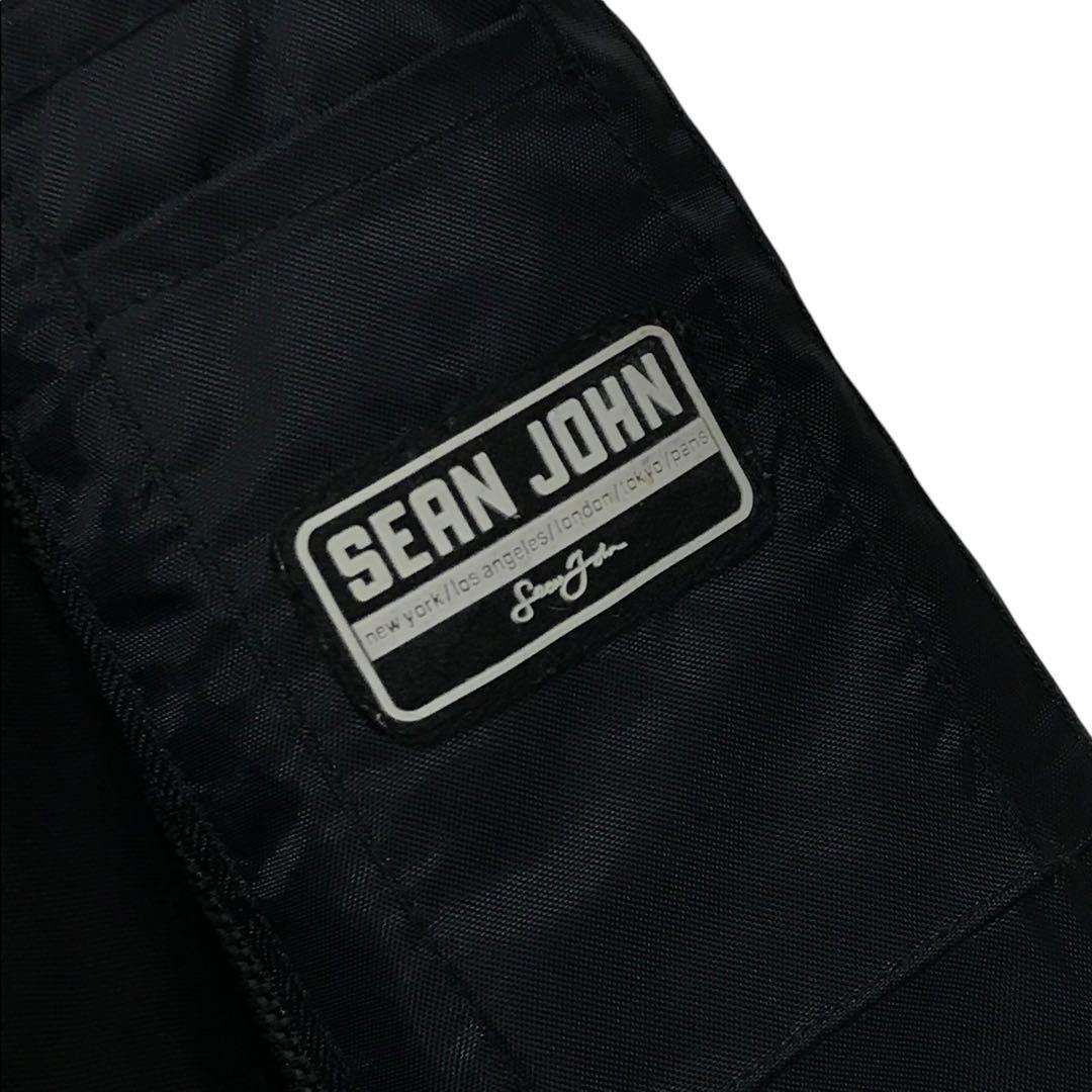 Sean John ショーンジョン　中綿モッズコート　刺繍ロゴ　ファーフード　黒