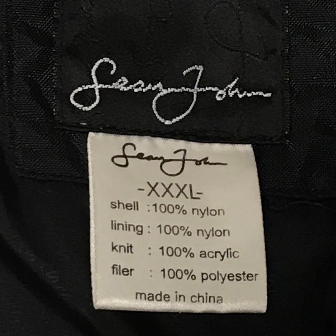 Sean John ショーンジョン　中綿モッズコート　刺繍ロゴ　ファーフード　黒