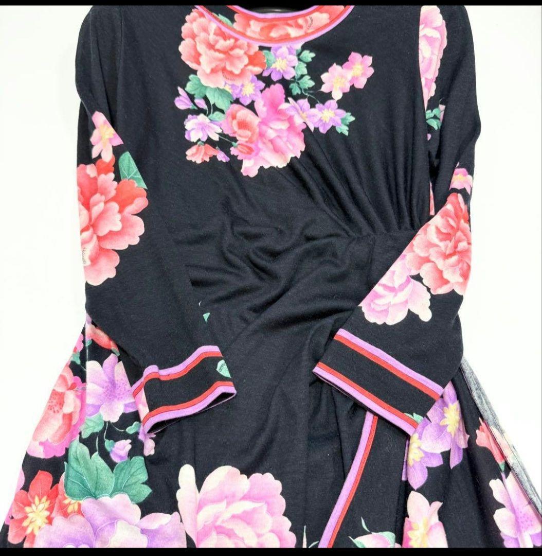 【美品✨】レオナール　ワンピース　花柄　ボタニカル　トリム　ウール　シルク　38