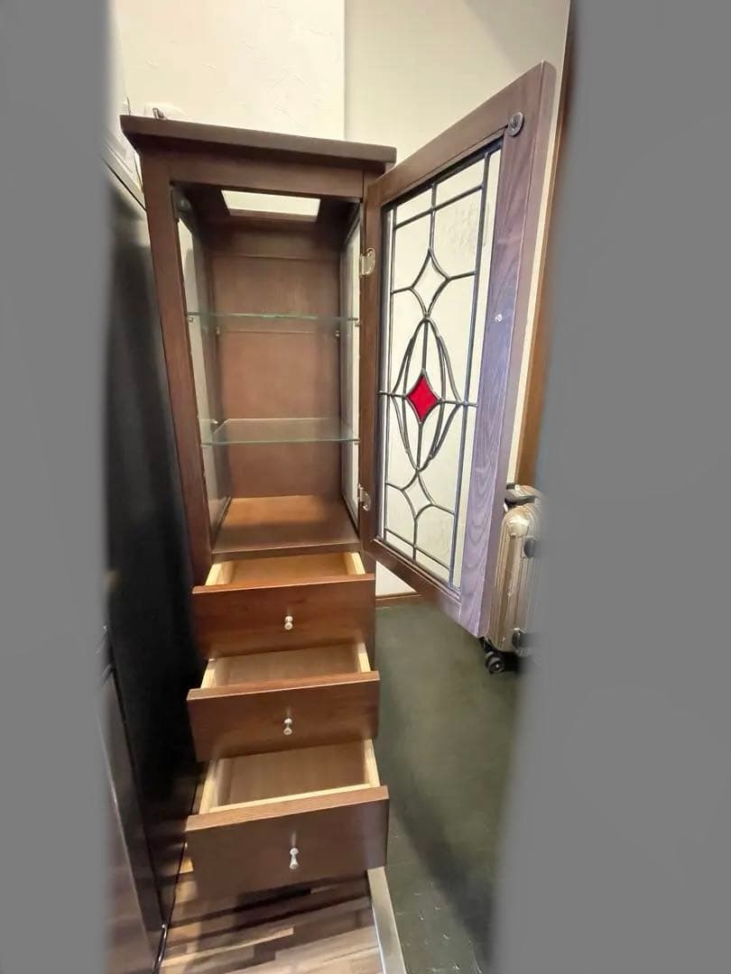 木製キャビネット ダークブラウン 3段引き出し