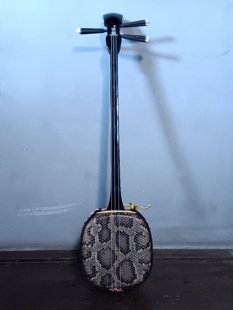 沖縄 三線 本体 ケース付 蛇皮 胴巻uティーガー付