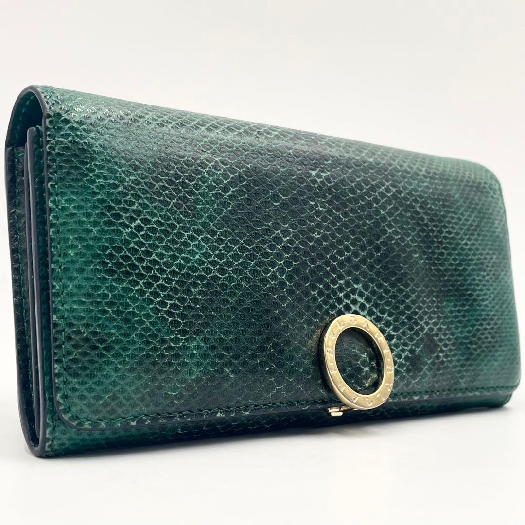 【美品•現行RFID】ブルガリ 長財布　パイソン柄×ビーゼロワン 折り財布 緑