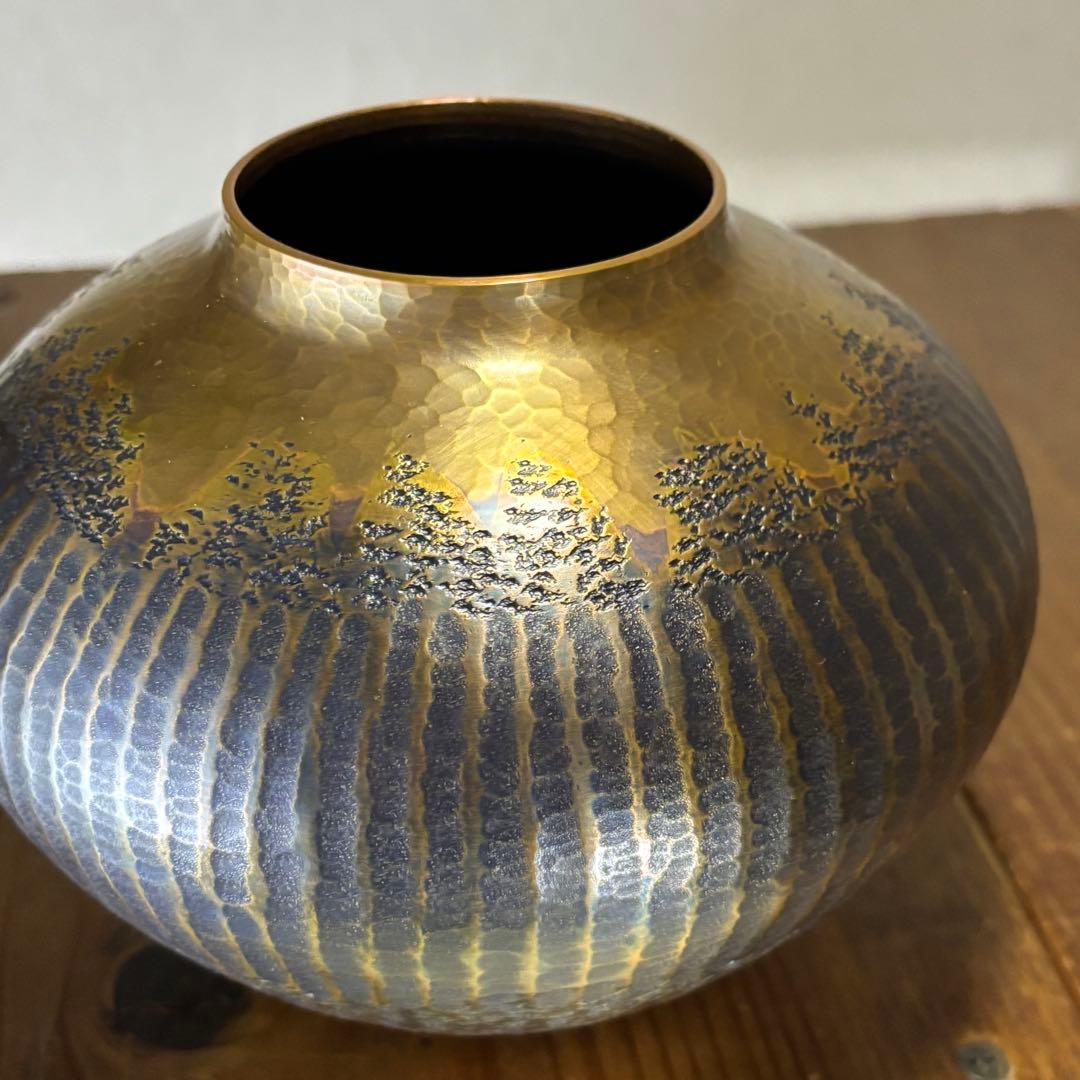玉川堂　花瓶　珍品　金富士　鎚起銅器　金彩模様　3つの模様　業物　時代　覚平