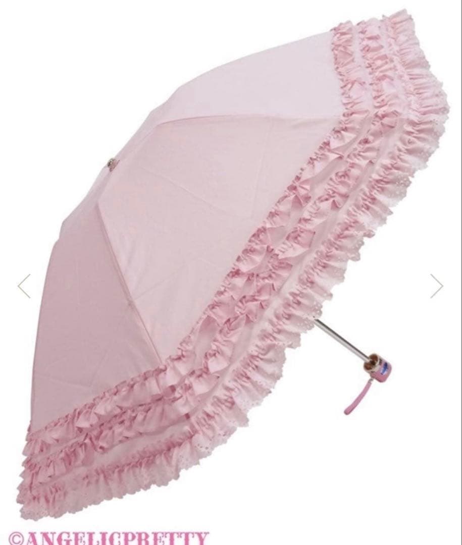 アンジェリックプリティ　フリルミルフィーユ折りたたみアンブレラ　ピンク