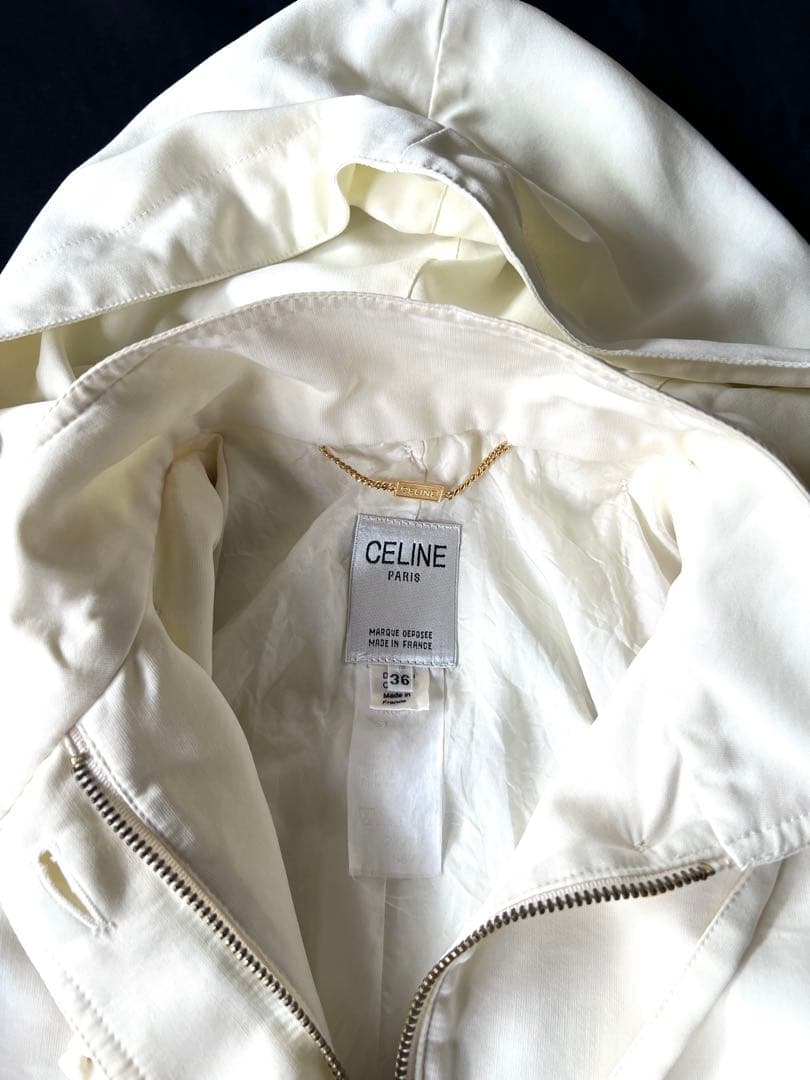 90s CELINE フーデッドコート ホワイト ヴィンテージ