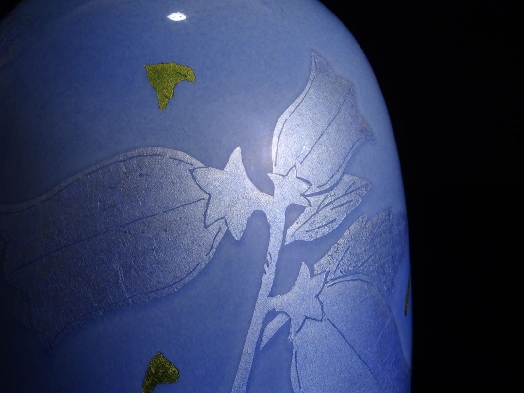 九谷焼　人間国宝　中田一於　釉裏銀彩　草花文　花入　共箱　花瓶　壷　花器