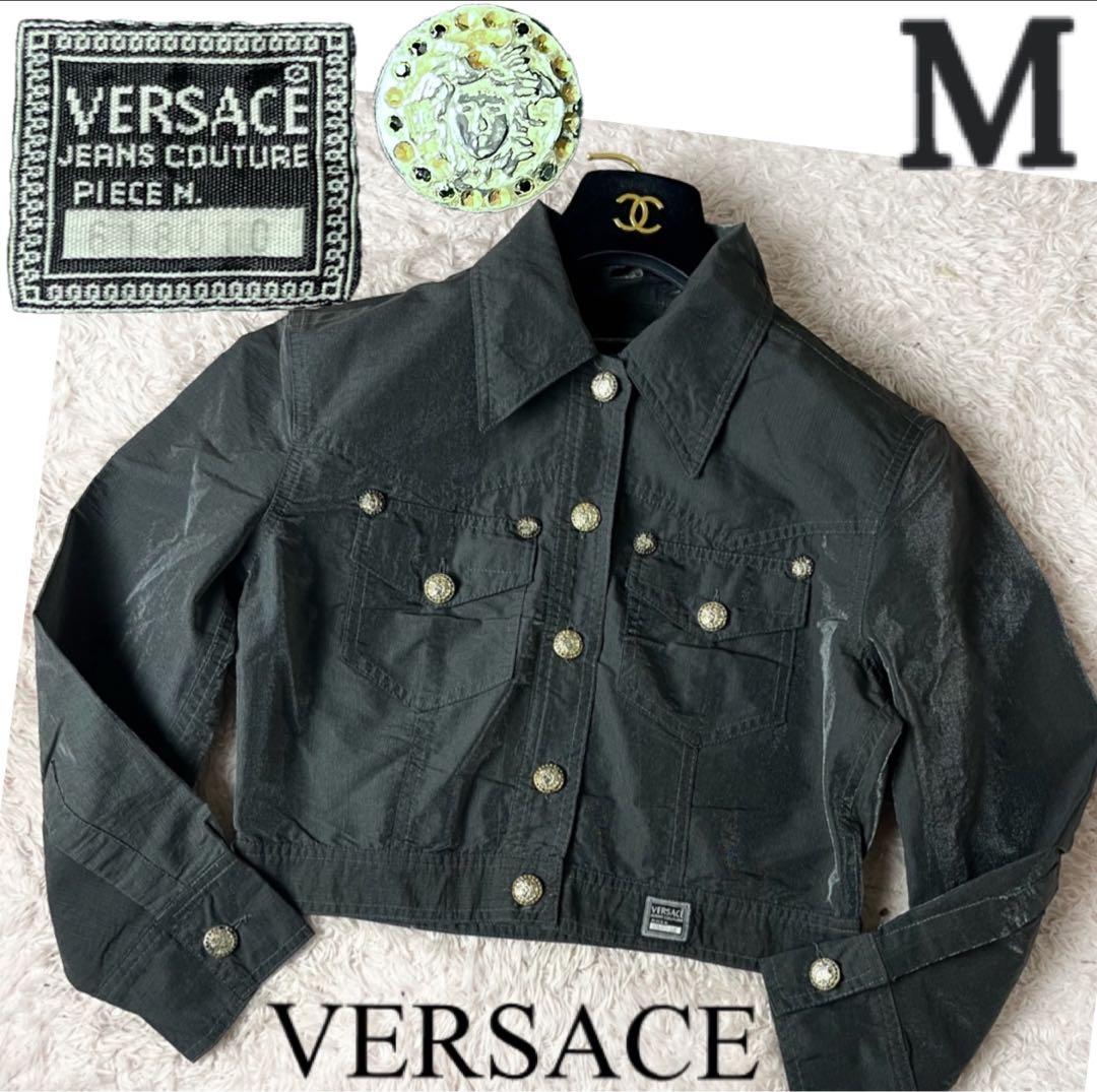 ヴェルサーチ デニムジャケット メデューサボタン ロゴ ブラック 黒 M