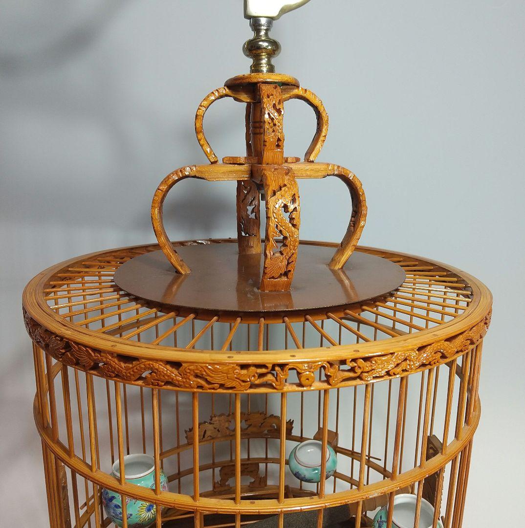 竹製 鳥籠 龍(ドラゴン)の透かし彫 38頭