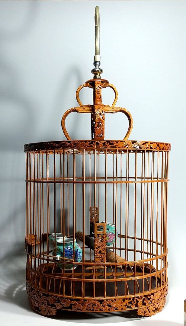 竹製 鳥籠 龍(ドラゴン)の透かし彫 38頭