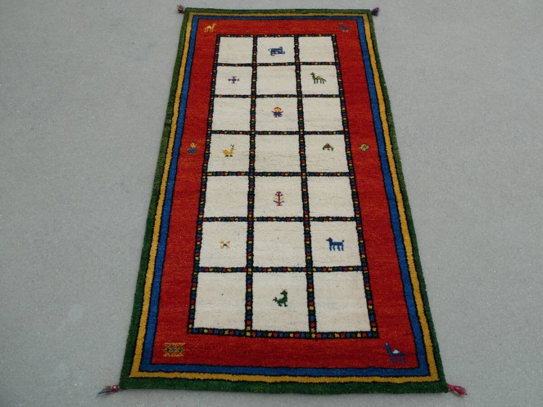 タイムセール　　169×93cm　ギャッベ　ペルシャ絨毯　手織り