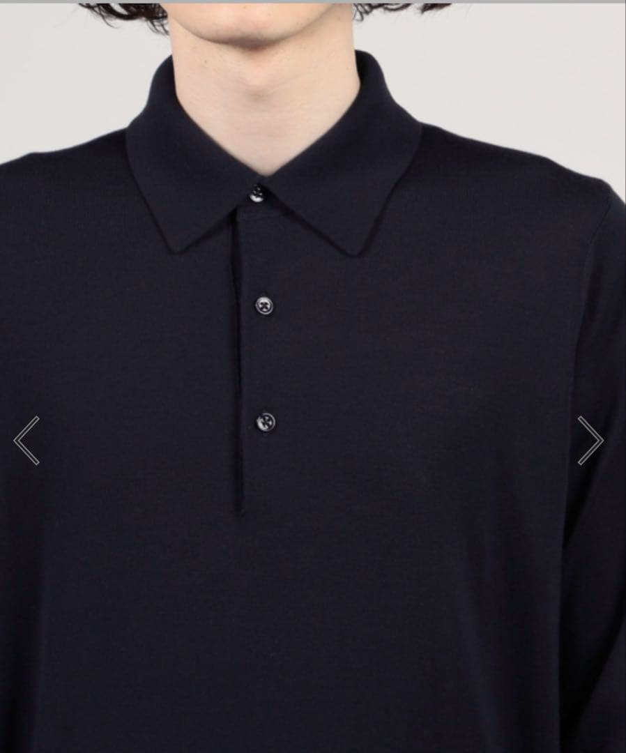 スーパーファインメリノウール ニットポロシャツ ネイビー 長袖S