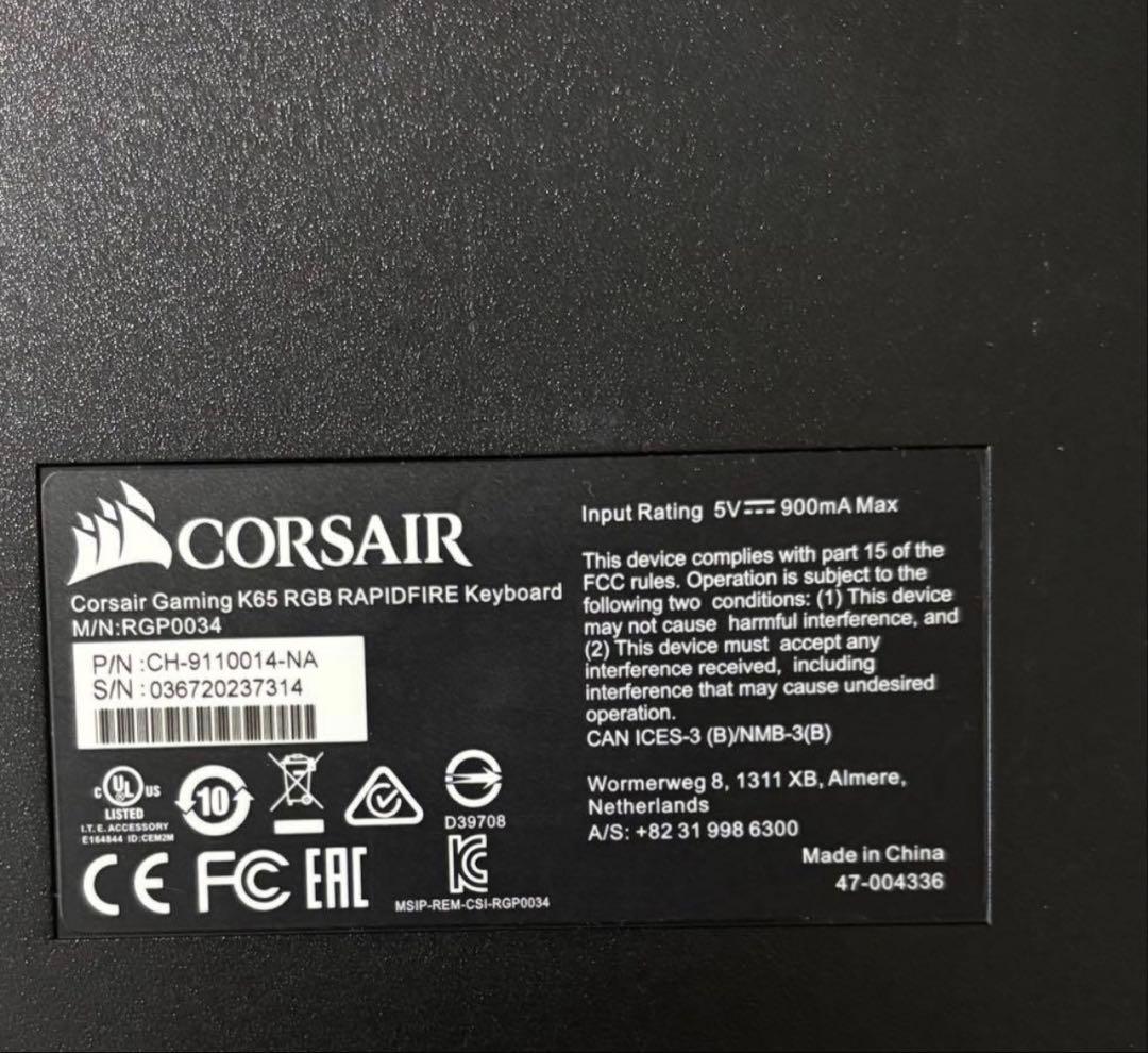 Corsair K65 RAPIDFIRE US配列CherryMX Speed